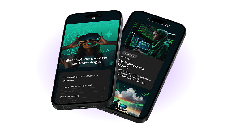 Dois celulares pretos sobrepostos, com uma sombra roxa sob eles.